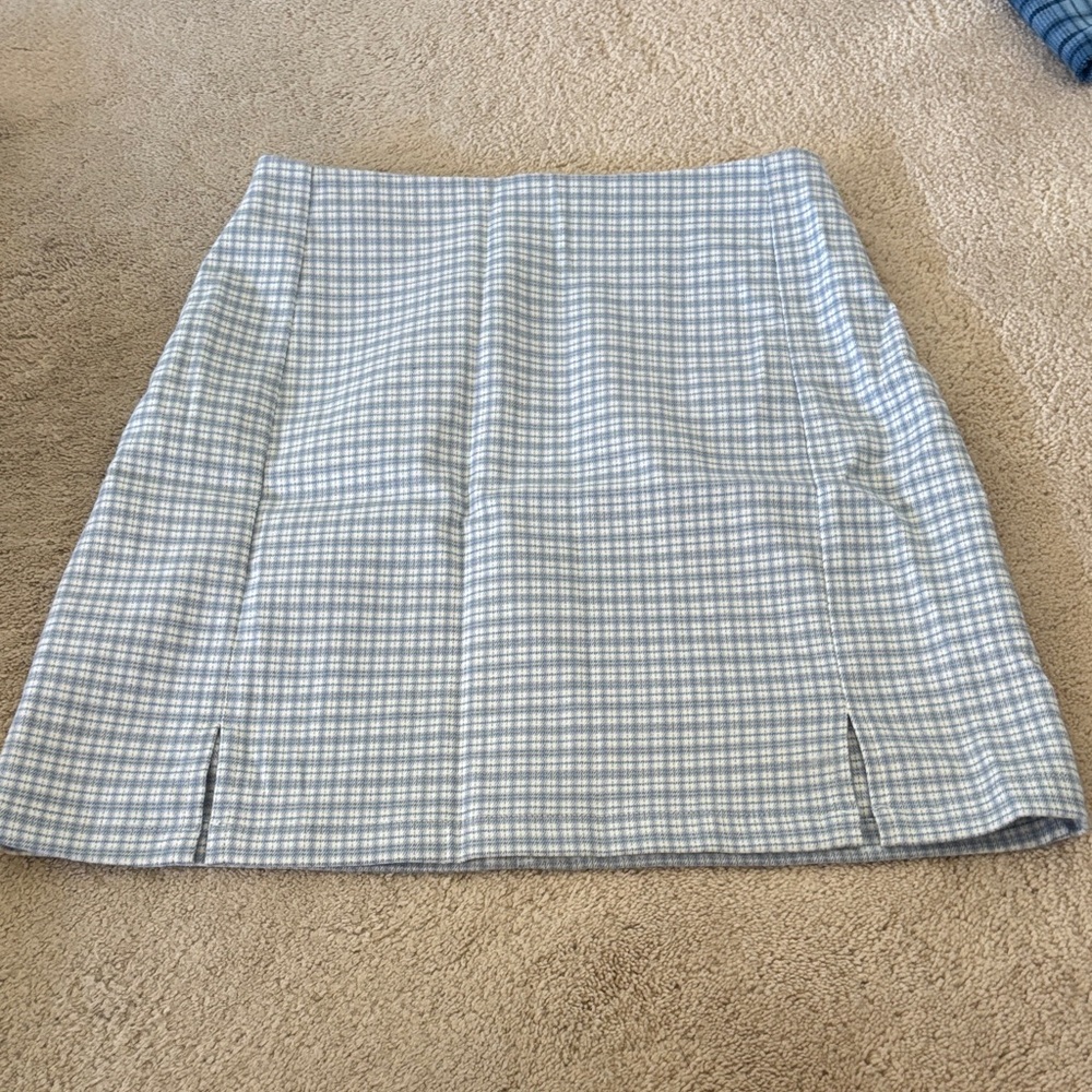 Brandy Melville Light Blue and White Plaid A-Line Skirt